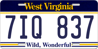 WV license plate 7IQ837