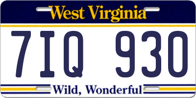 WV license plate 7IQ930