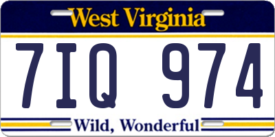WV license plate 7IQ974