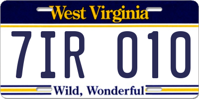 WV license plate 7IR010
