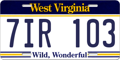 WV license plate 7IR103