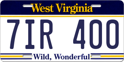 WV license plate 7IR400