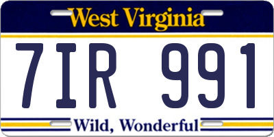WV license plate 7IR991