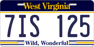 WV license plate 7IS125