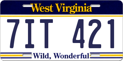 WV license plate 7IT421