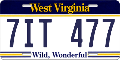 WV license plate 7IT477