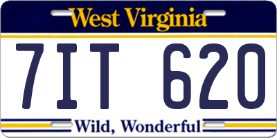 WV license plate 7IT620