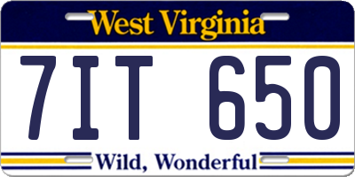WV license plate 7IT650