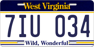 WV license plate 7IU034