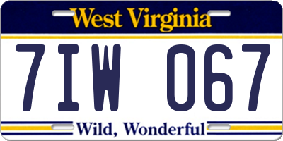 WV license plate 7IW067