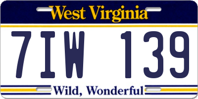 WV license plate 7IW139