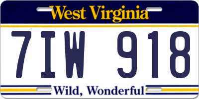 WV license plate 7IW918