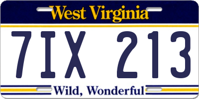 WV license plate 7IX213