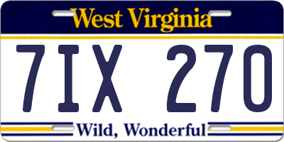 WV license plate 7IX270
