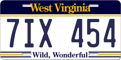 WV license plate 7IX454