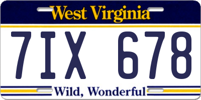 WV license plate 7IX678