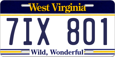 WV license plate 7IX801