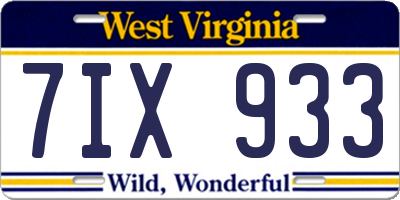 WV license plate 7IX933
