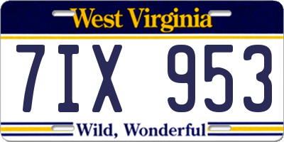 WV license plate 7IX953