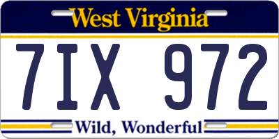WV license plate 7IX972