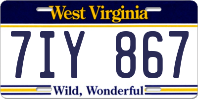 WV license plate 7IY867