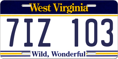 WV license plate 7IZ103