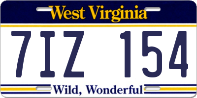 WV license plate 7IZ154