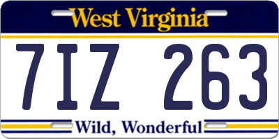 WV license plate 7IZ263