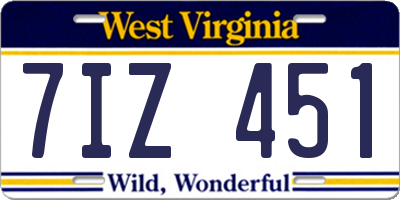 WV license plate 7IZ451