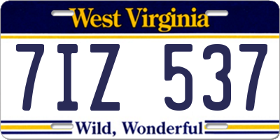 WV license plate 7IZ537