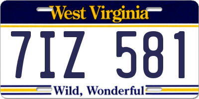 WV license plate 7IZ581