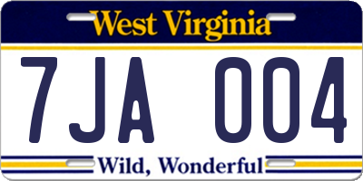 WV license plate 7JA004