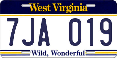 WV license plate 7JA019