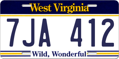 WV license plate 7JA412