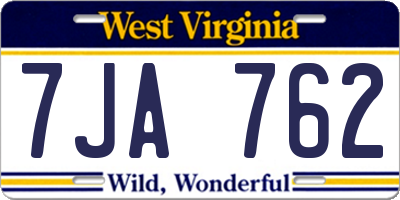 WV license plate 7JA762