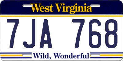 WV license plate 7JA768