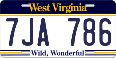 WV license plate 7JA786