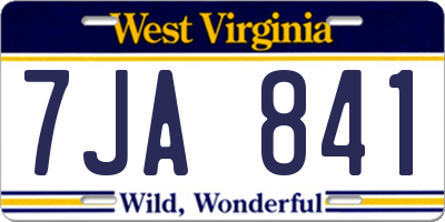 WV license plate 7JA841
