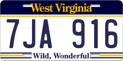 WV license plate 7JA916
