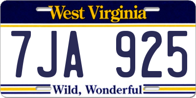 WV license plate 7JA925