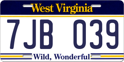 WV license plate 7JB039