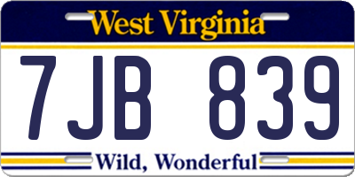WV license plate 7JB839