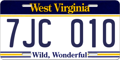 WV license plate 7JC010