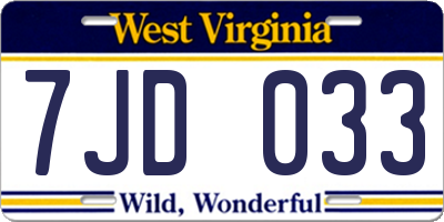 WV license plate 7JD033