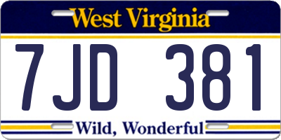 WV license plate 7JD381