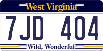 WV license plate 7JD404