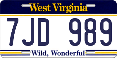 WV license plate 7JD989