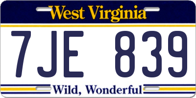 WV license plate 7JE839