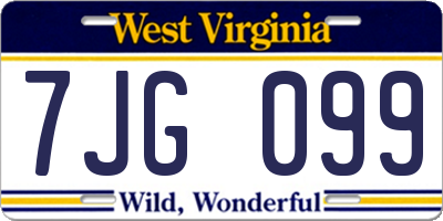 WV license plate 7JG099