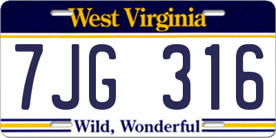 WV license plate 7JG316